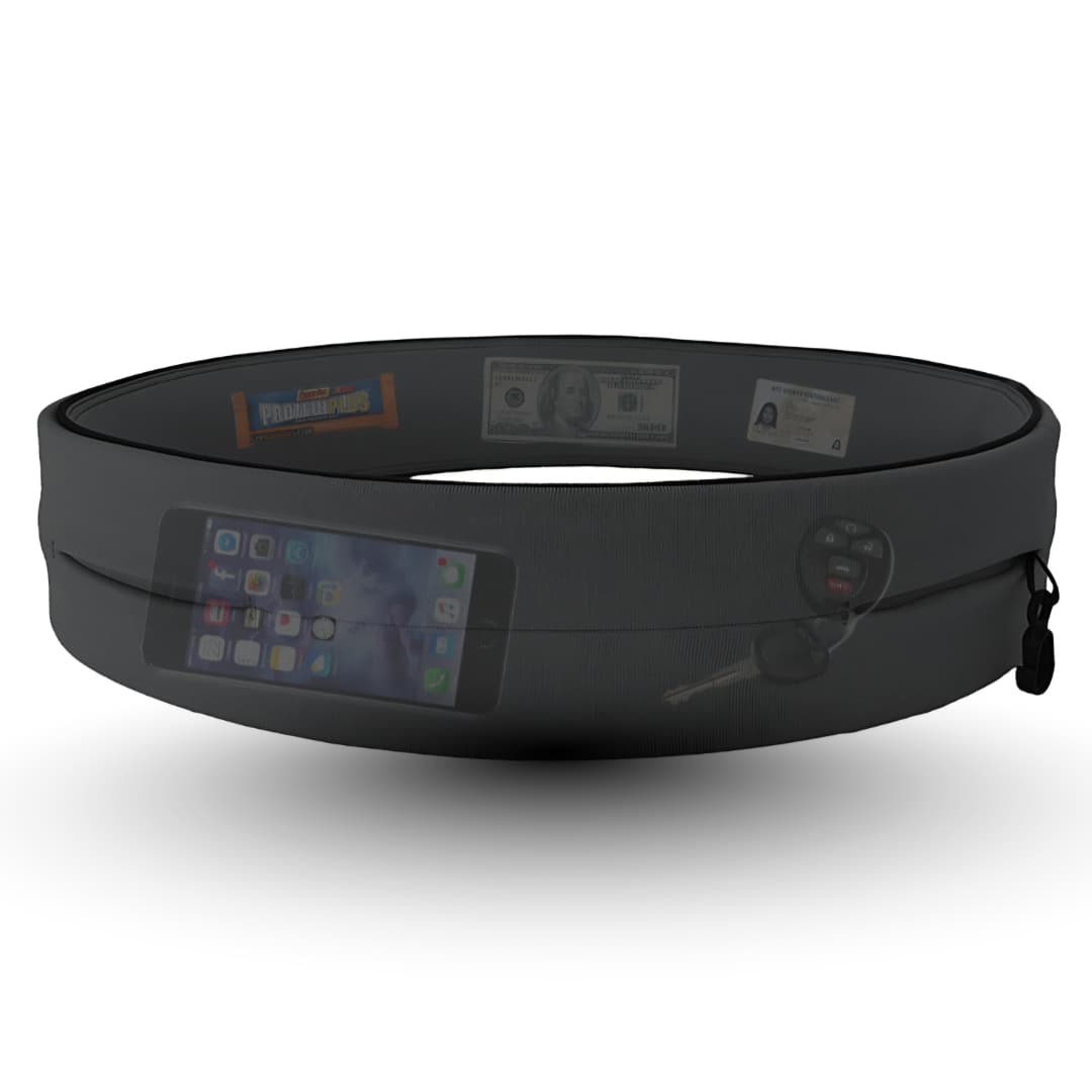 Vitaract bounce-free running belt holding iPhone Pro Max and keys lebanon